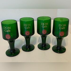 4 Vintage Unique Dom Cafe Green Glass Goblets